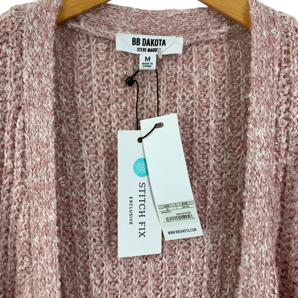 BB DAKOTA x STEVE MADDEN Marled Multi Pink Open-Front Cardigan With Pockets S39 - Picture 6 of 7
